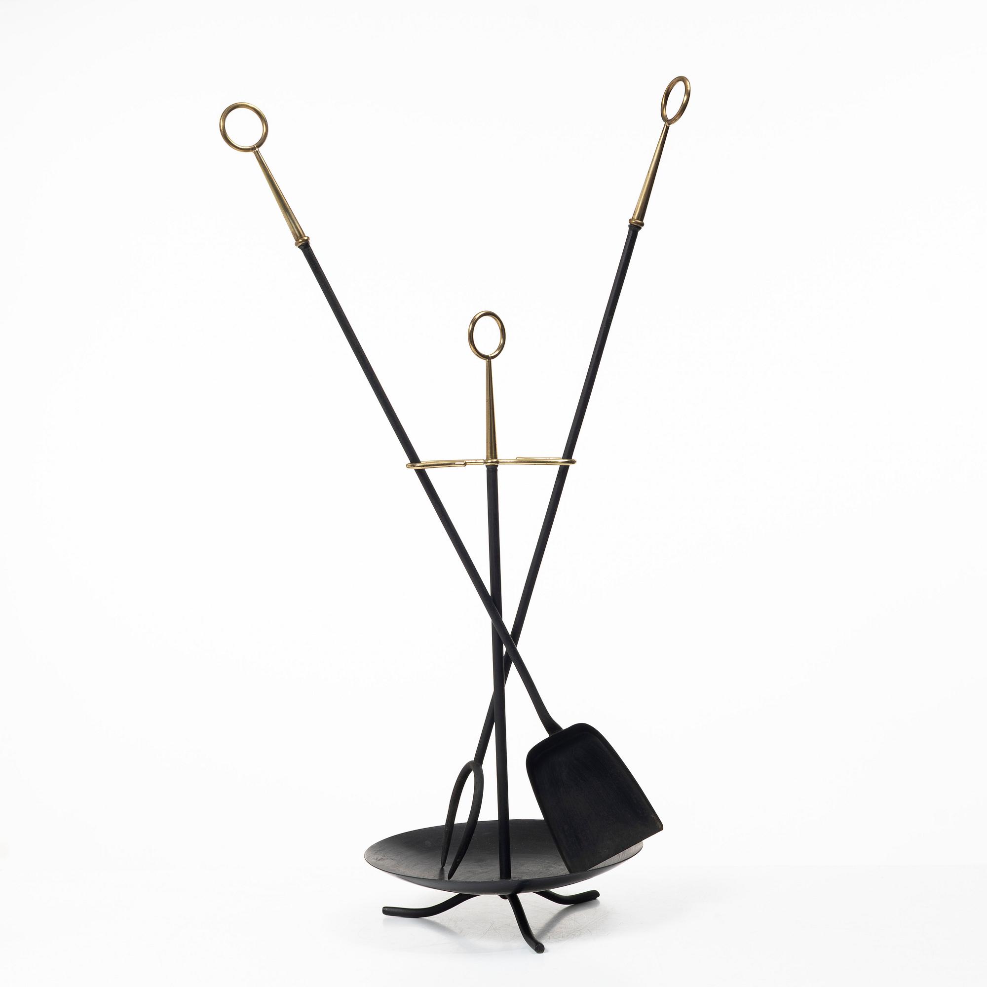 Gunnar Ander, Fire utensils on a stand, Ystad Metall, second half of the 20th century.