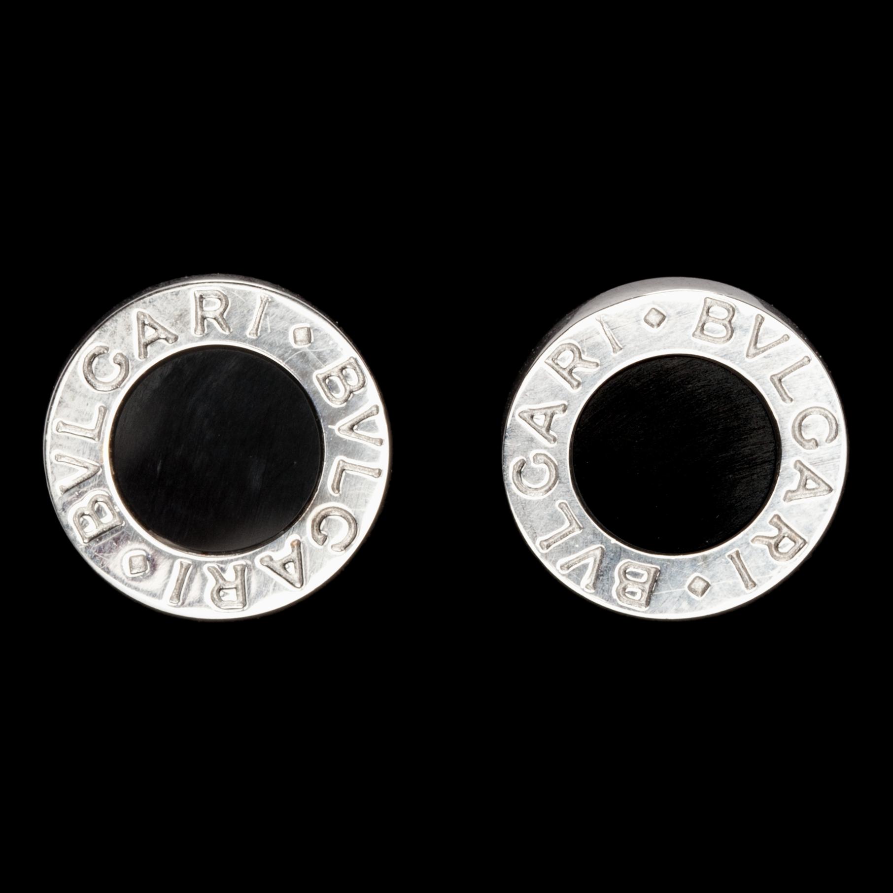 A pair of Bulgari 'Bulgari' white gold and onyx earrings.