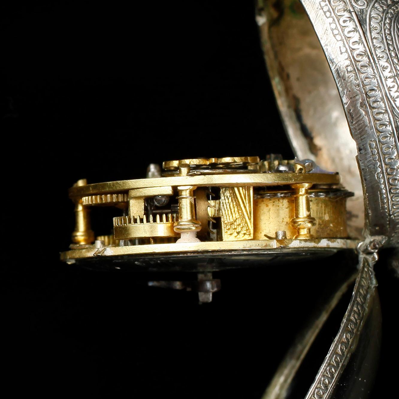 FICKUR, Spindelur, herr, silver, Matthias Erhardt, Augusta, Augsburg, 1600-talets slut.