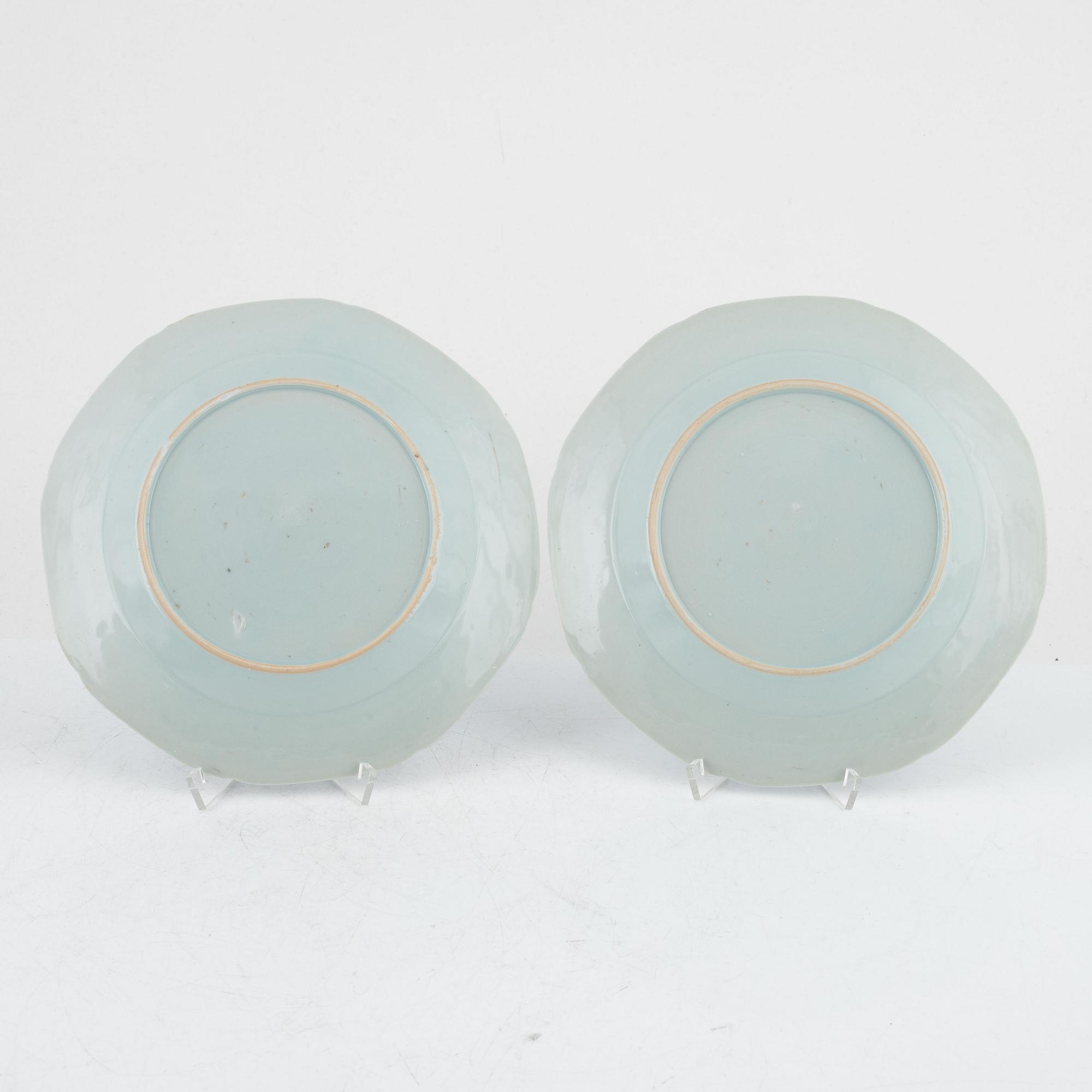 Tallrikar, sex stycken, kompaniporslin. Qingdynastin, Qianlong (1736-95).