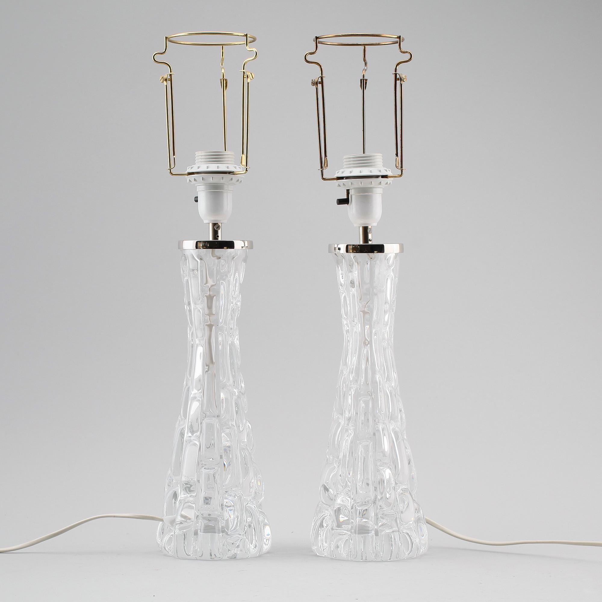 BORDSLAMPOR, 1 par, glas, Carl Fagerlund, Orrefors.