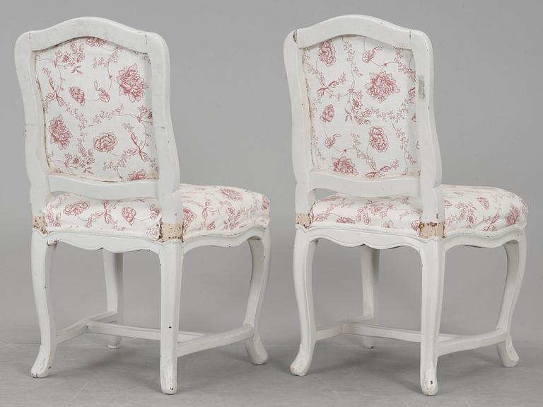 A pair of Louis XV 18th century chairs by F Reuze, master in Paris 1743.