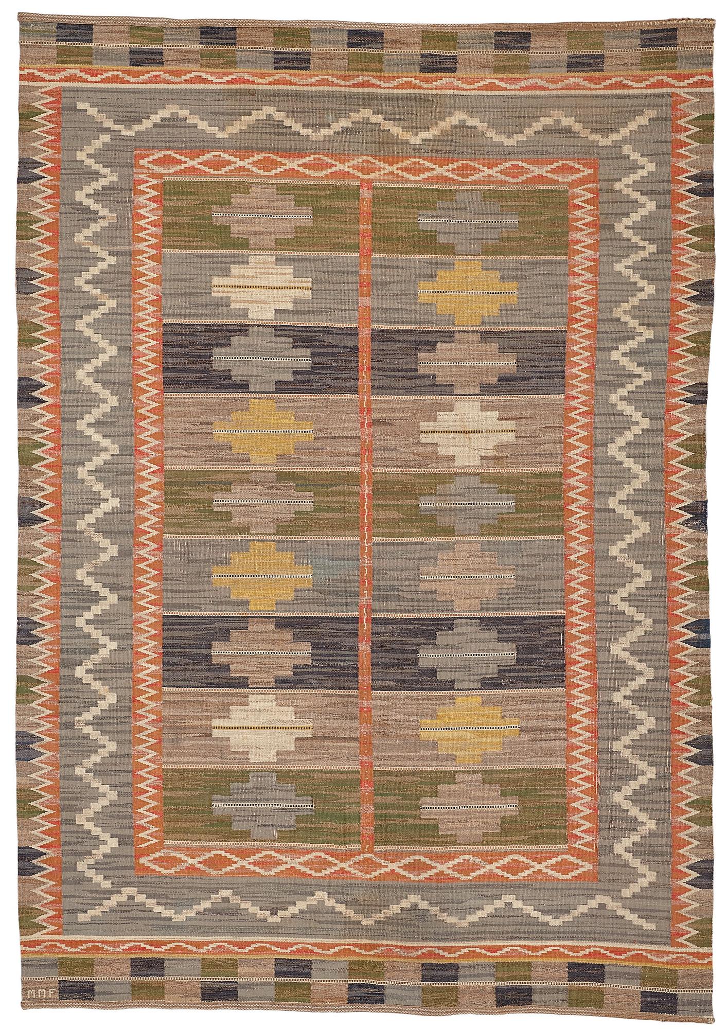 Märta Måås-Fjetterström, Matta, "Blå taggen", rölakan, ca 328-330,5 x 228-232 cm, signerad MMF.