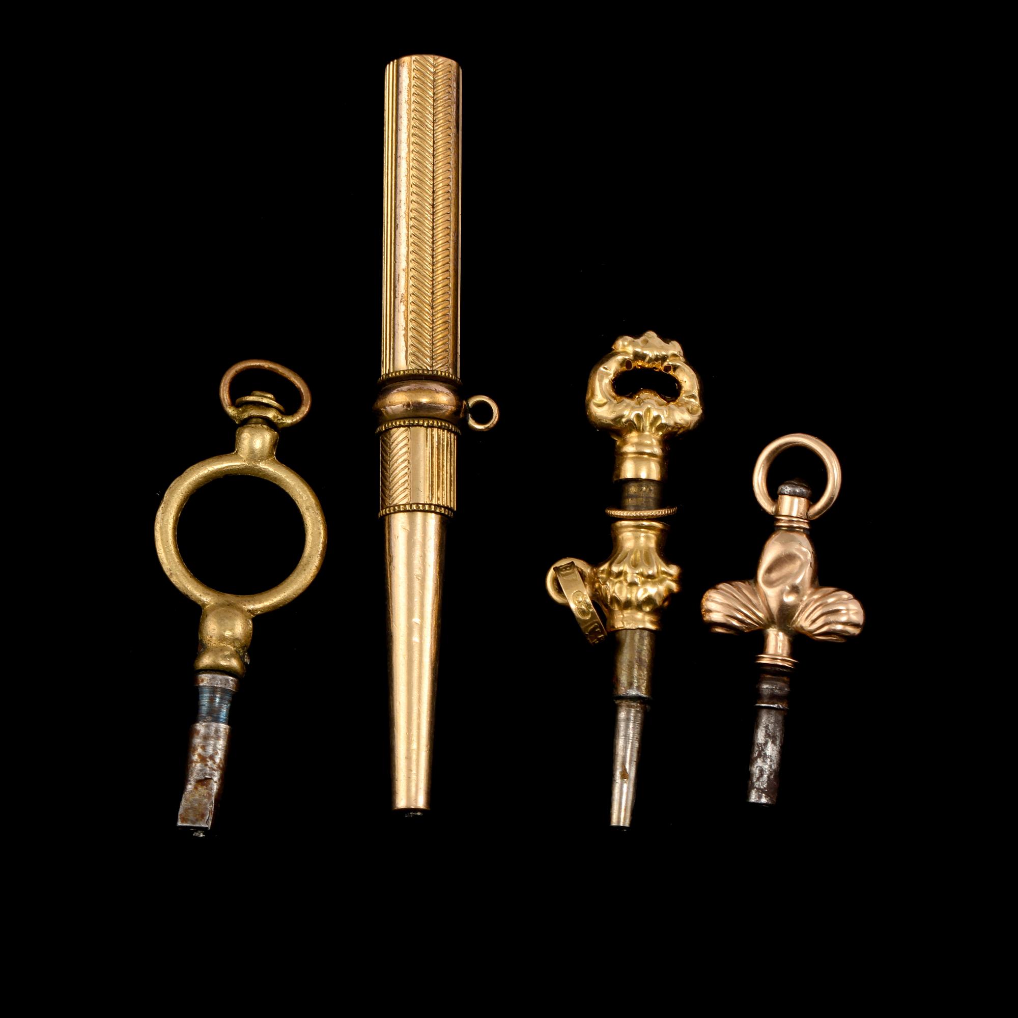 KLOCKNYCKLAR, 4 st, varav en delvis i 18k guld, stämplad Kristinehamn, 1882.