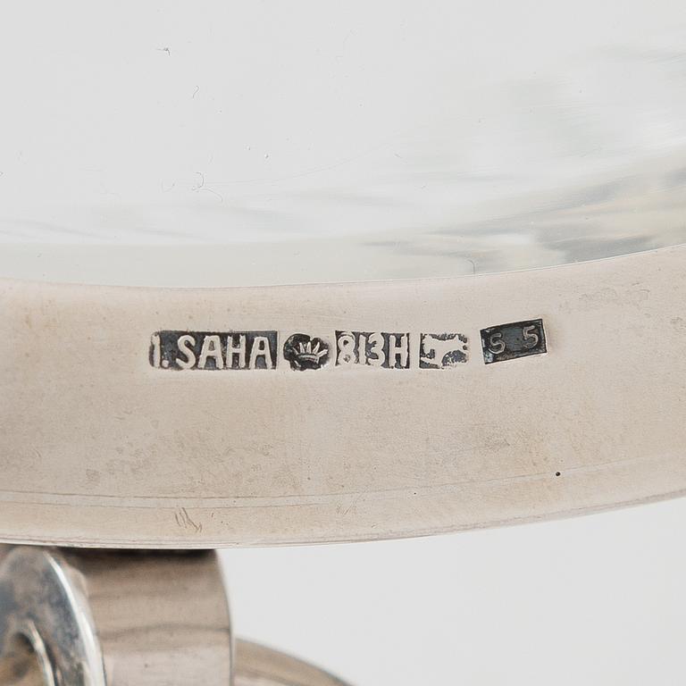 Iisakki Saha, hedelmämalja, hopea, osittain kullattu, ja lasi, Pori 1923.