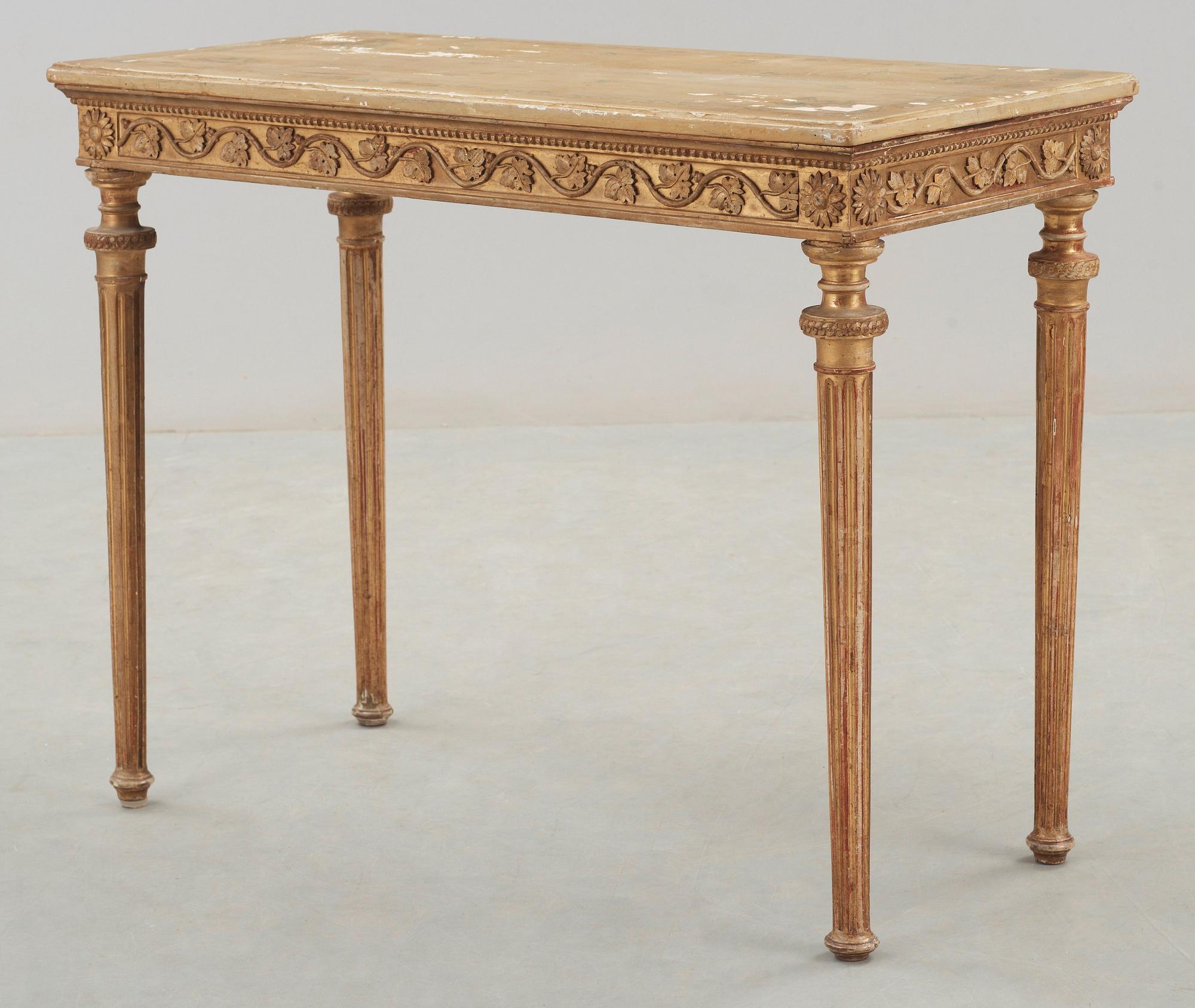 KONSOLBORD. Sengustavianskt stockholmsarbete i Pehr Ljungs art (1743-1819), bildhuggare i Stockholm.