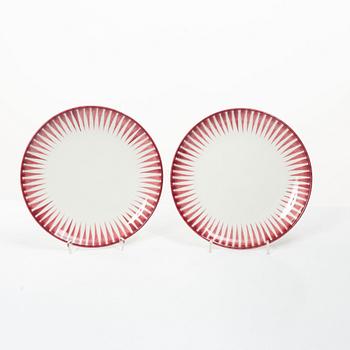 Eugen Trost, Five 'Red Zebra' cream-ware side plates. Uppsala-Ekeby Gefle.