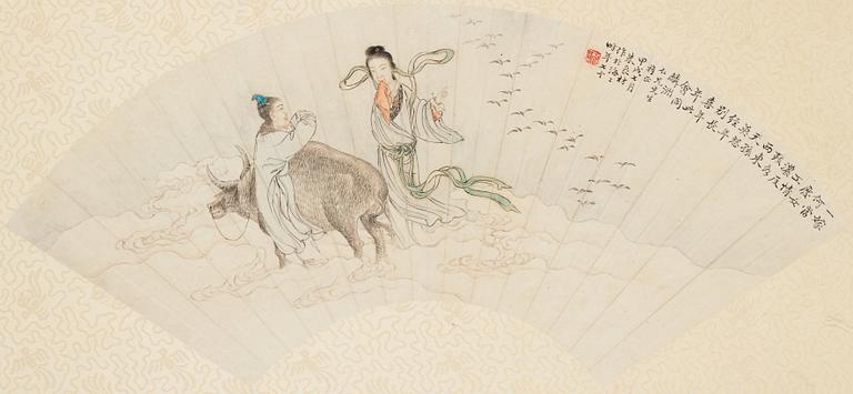 Two fan paintings by unknown artist, late Qing dynasty, circa 1900.