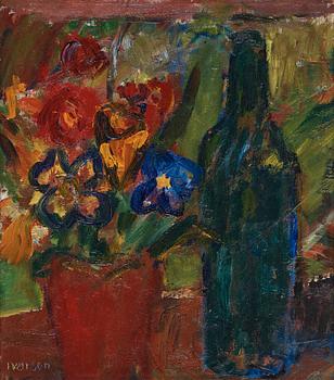 693. Ivan Ivarson, Still life with flowers an a blue bottle.