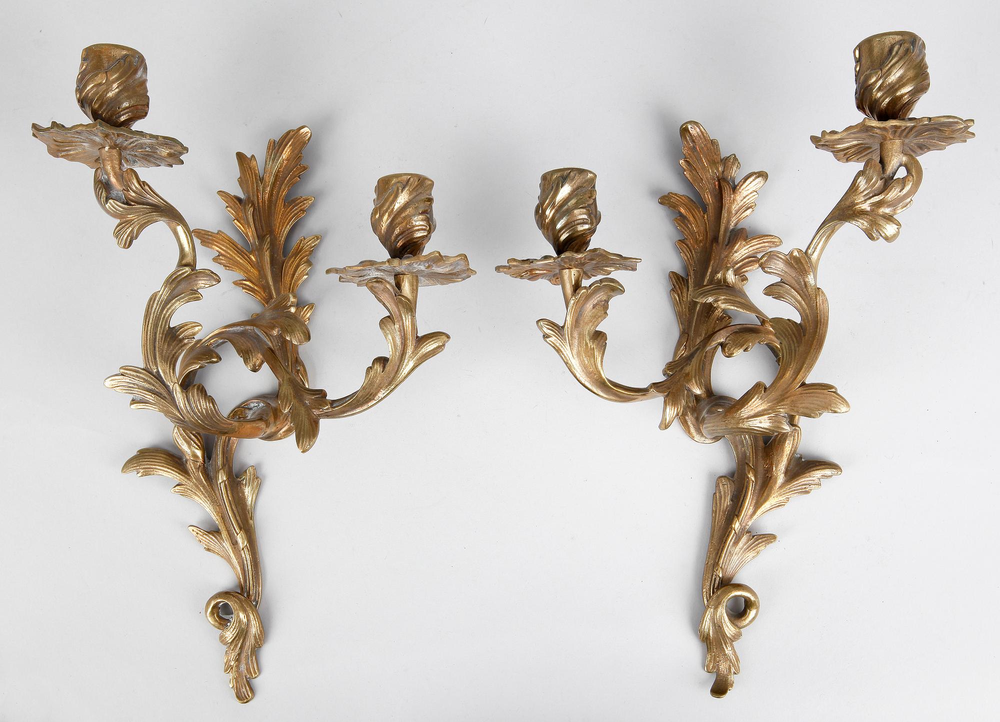 VÄGGAPPLICKER, ett par, mässing, 1800-tal.