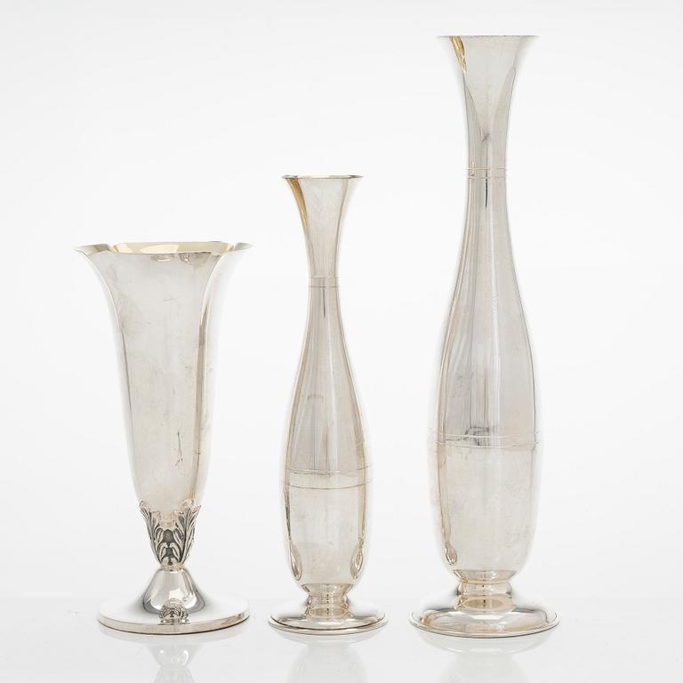 Three silver vases, Miettinen & Nurmi, Auran Kultaseppä Oy, Turku, Finland 1952-63.