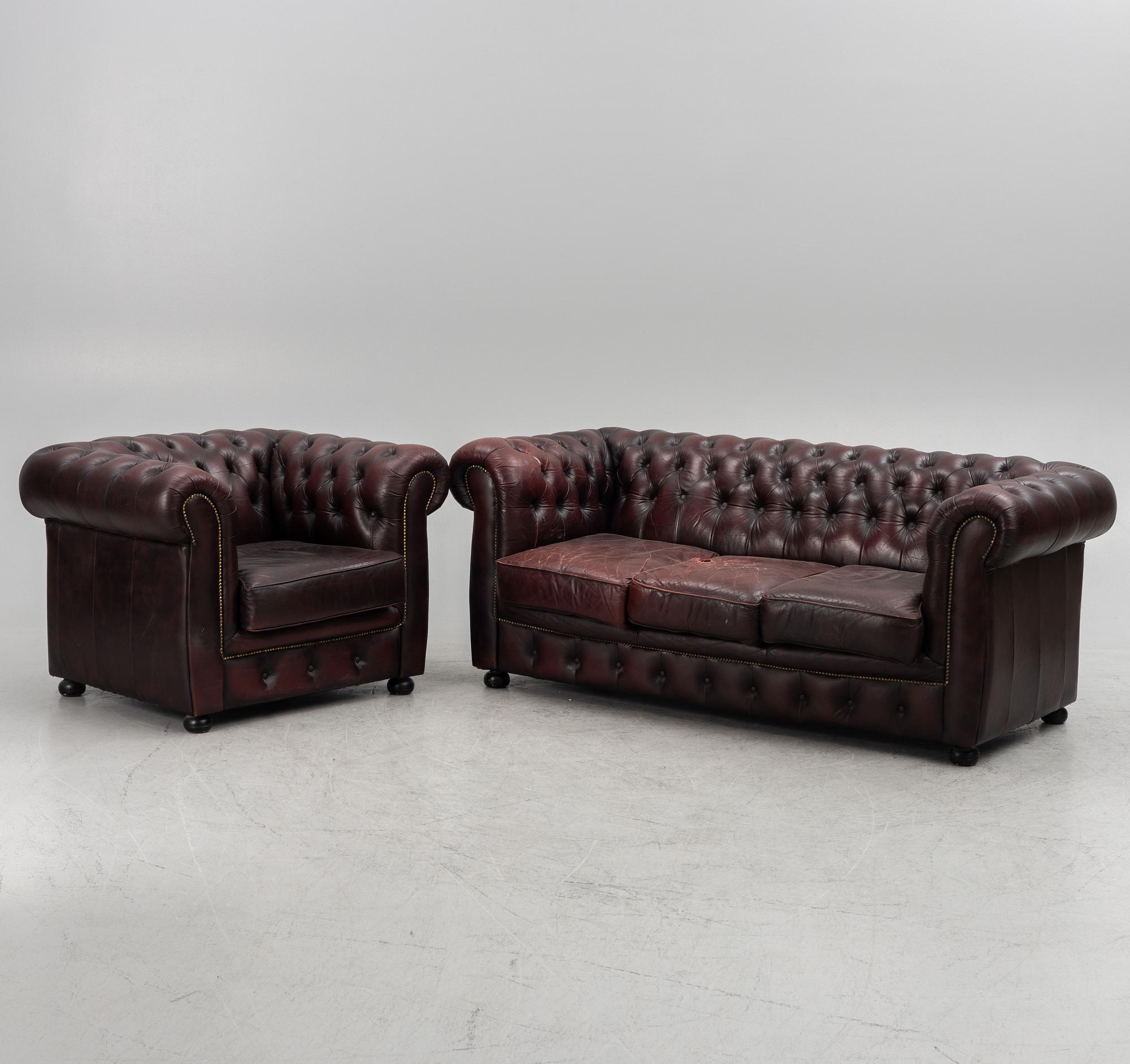Sofa and armchair, Chesterfield, second half of the 20th Century.