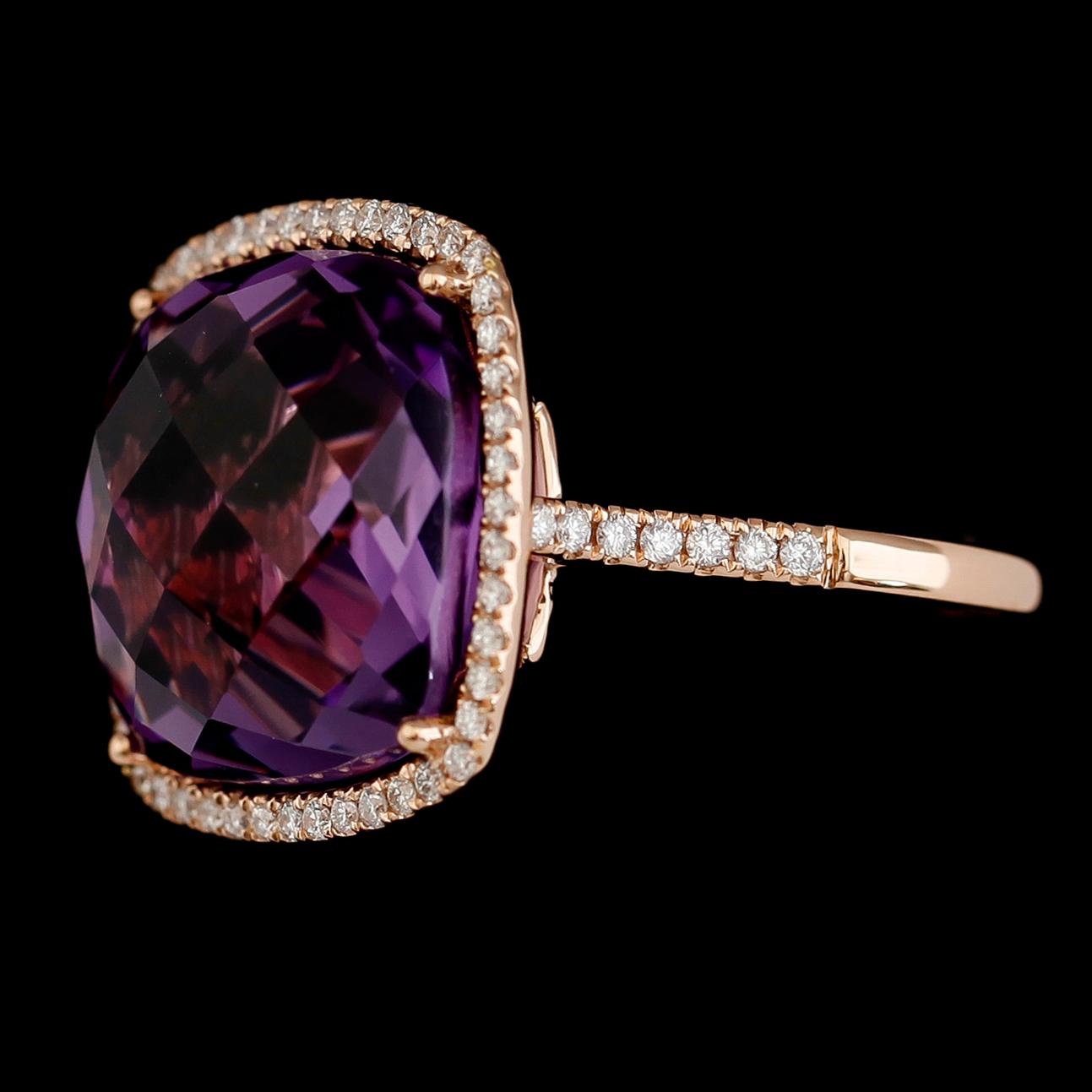 RING, 18 k roséguld, briljantslipade diamanter tot ca 0.34 ct och kuddslipad ametist 13.78 ct.