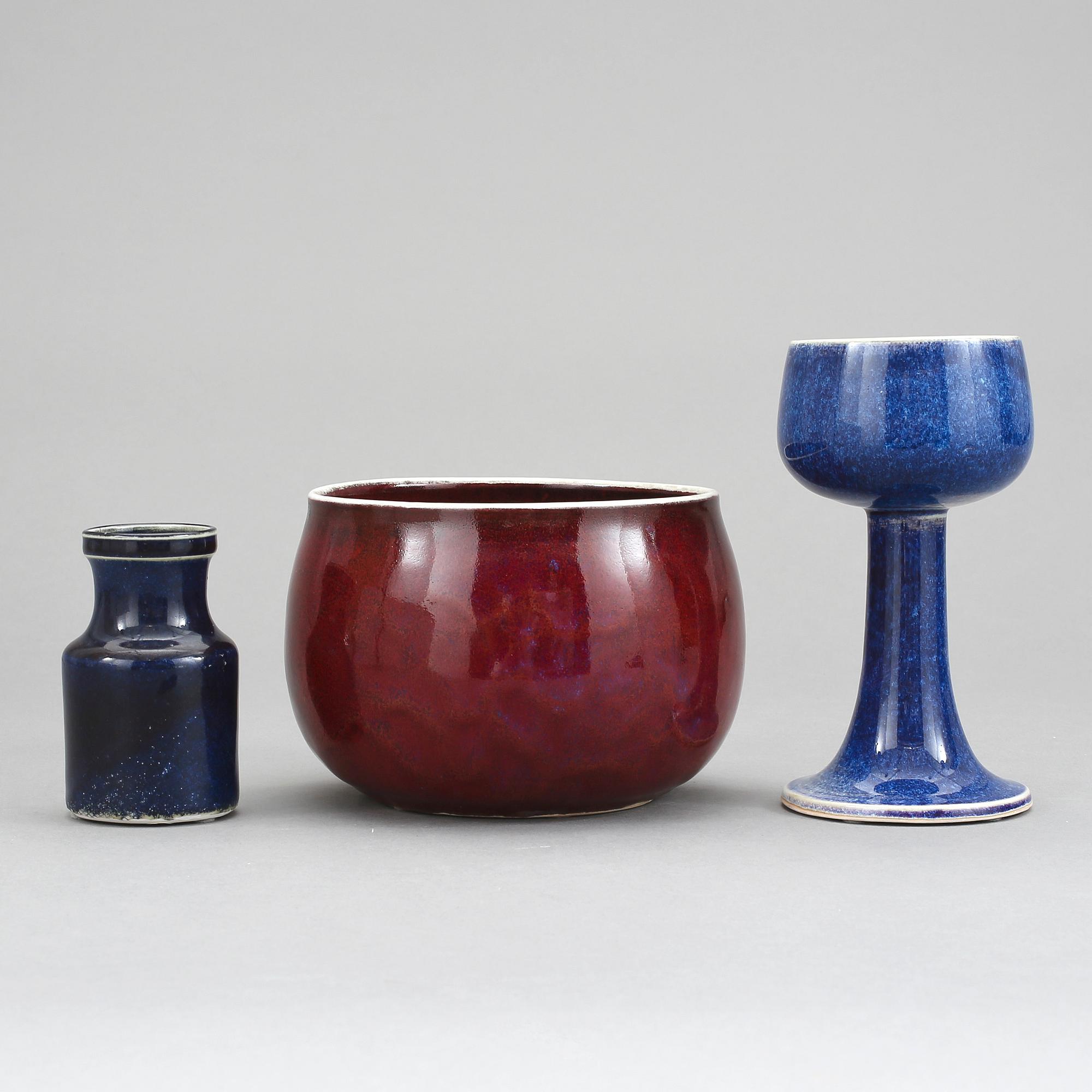 SKÅL 1 st, VAS 1st och POKAL, 1 st. Stig Lindberg, Gustavsberg studio, stengods.