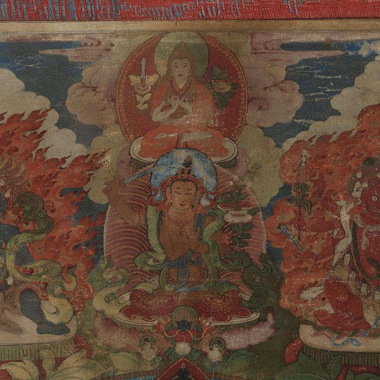 THANGKA, färgpigment på bomull och papper. Tibet, 17/1800-tal.