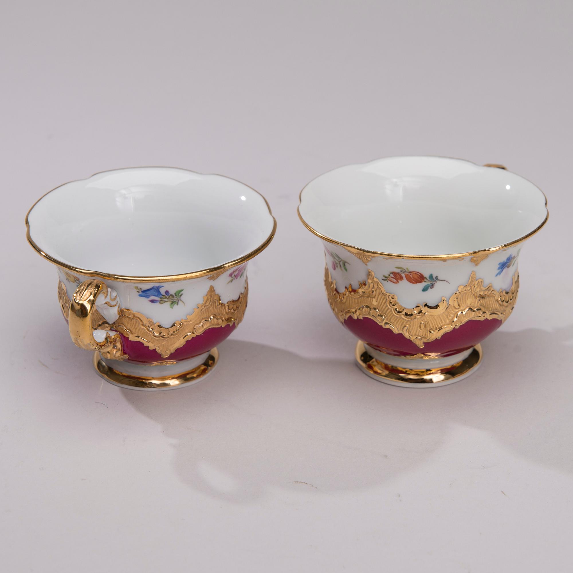 MOCCAKOPPAR, 11 st, med FAT, 9 st, porslin, Meissen 1930-40-tal.