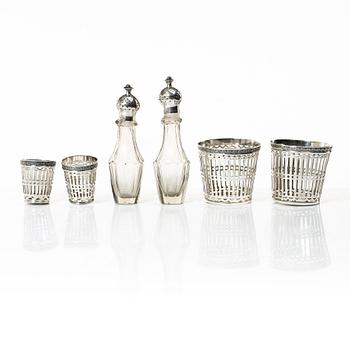 A Swedish late Gustavian silver and glass cruet-set, mark of Pehr Zethelius, Stockholm 1798.