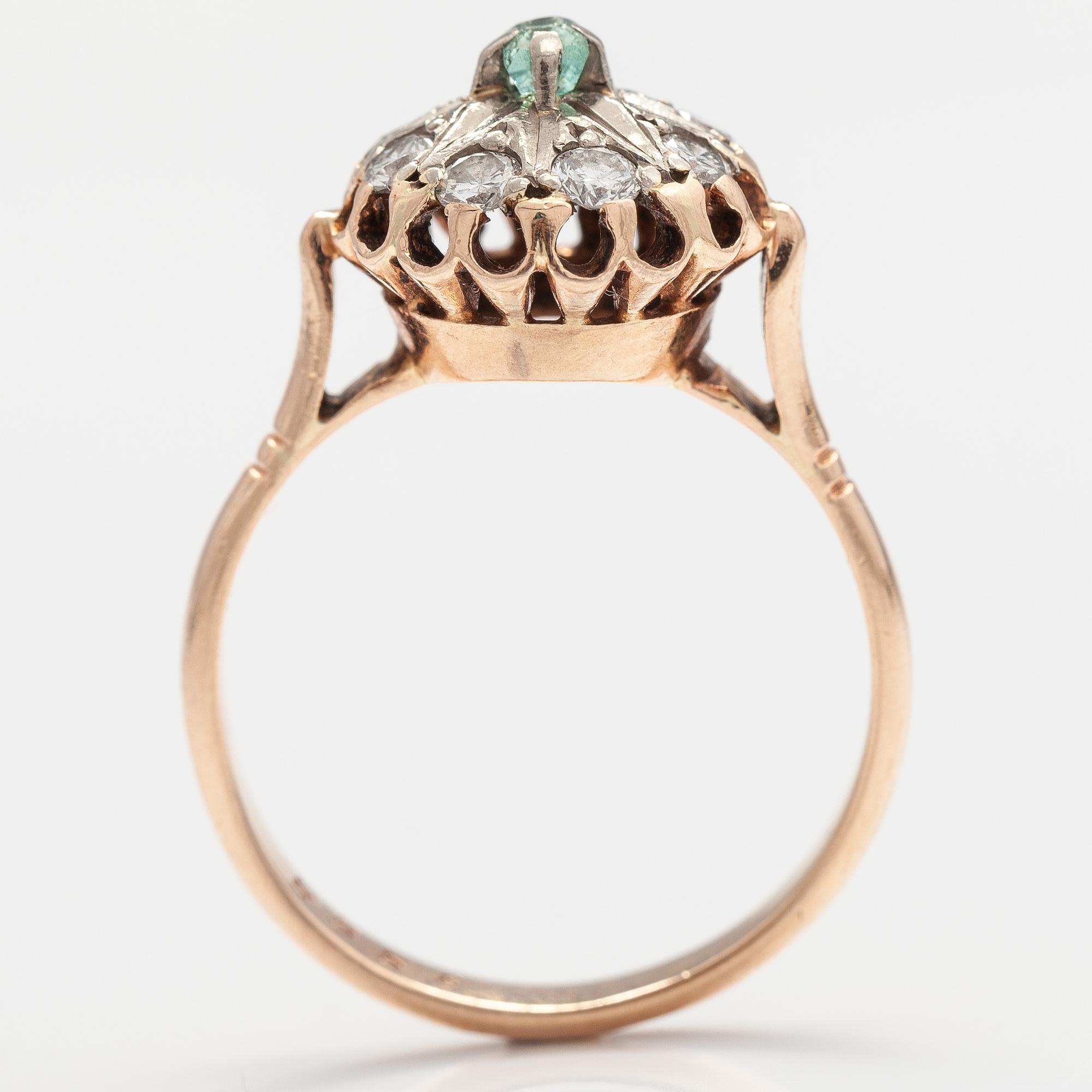 SORMUS, 14K kultaa, berylli, timantteja n. 0.40 ct yht. Neuvostoliitto.