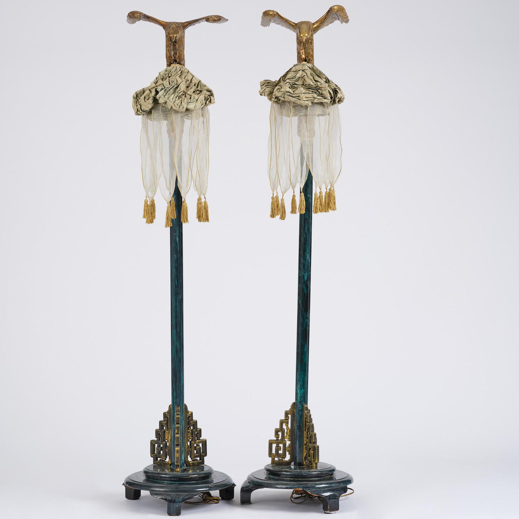 A pair of Art Deco chinoiserie floor lamps, 1920's.