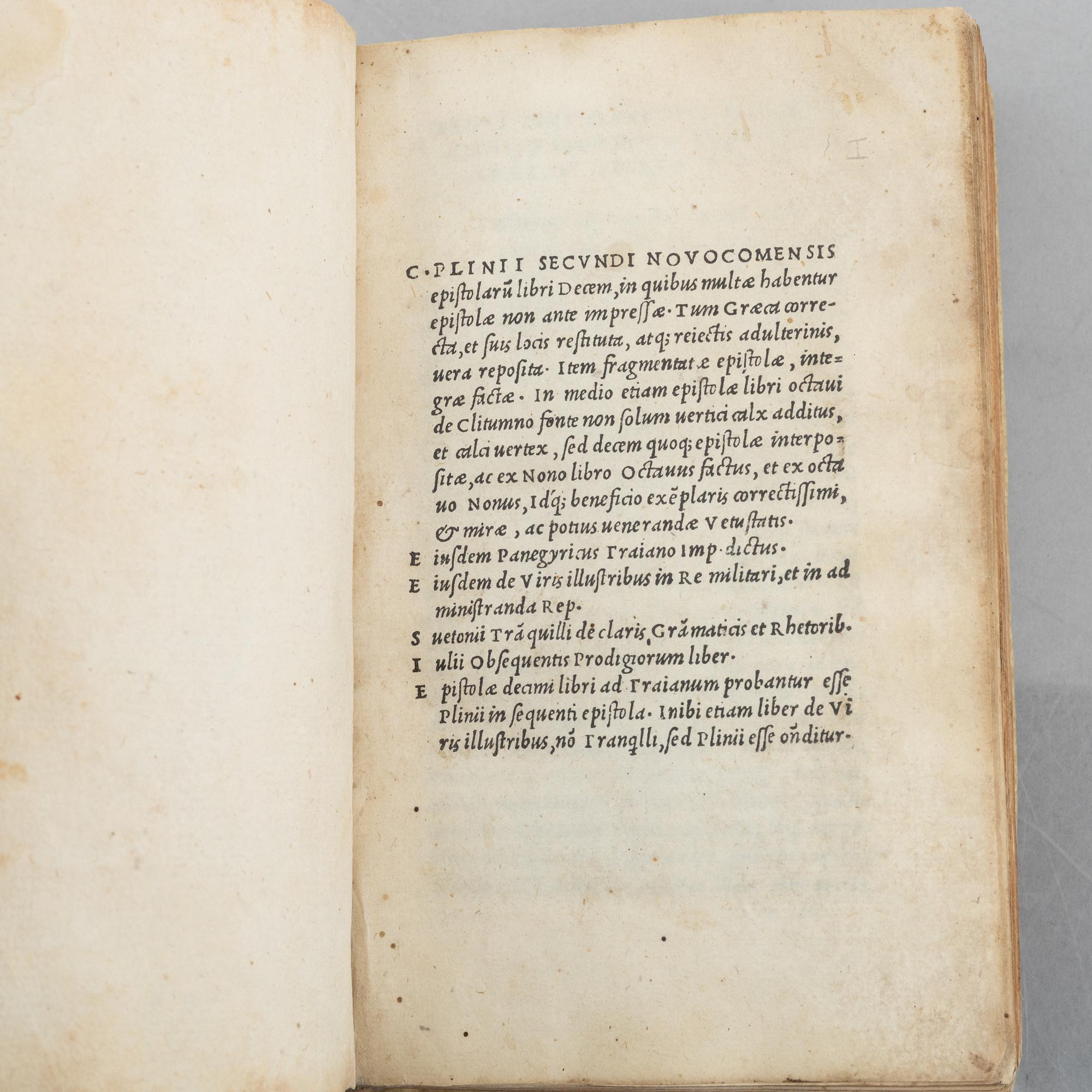 Editio princeps of all Pliny's ten books of letters, Aldus Manutius 1508.