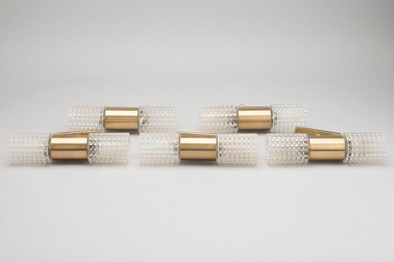 Five second half of the 20th century metal and glass wall sconces.