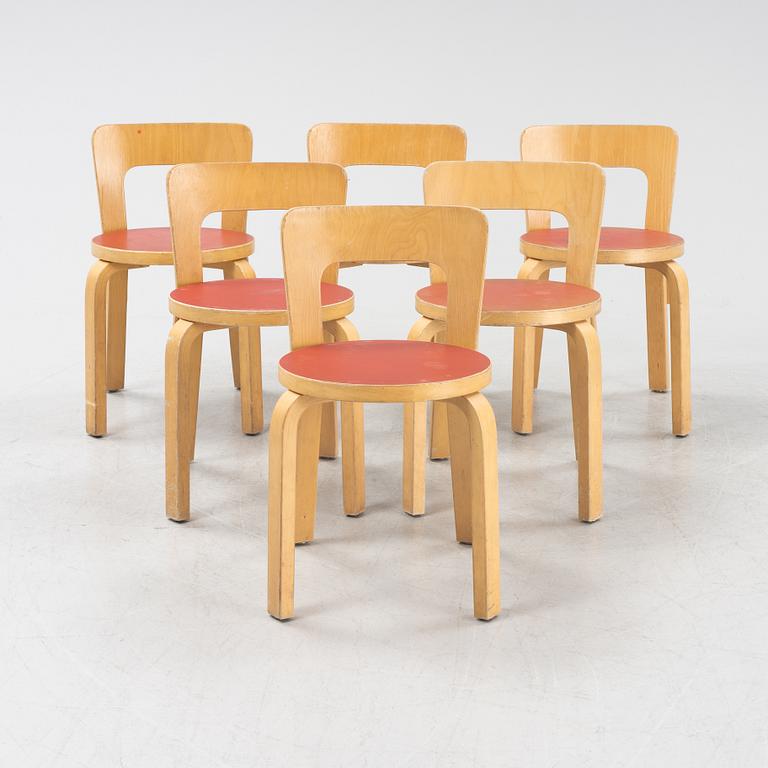 A set of six children's chairs model N65 by Alvar Aalto for Artek.