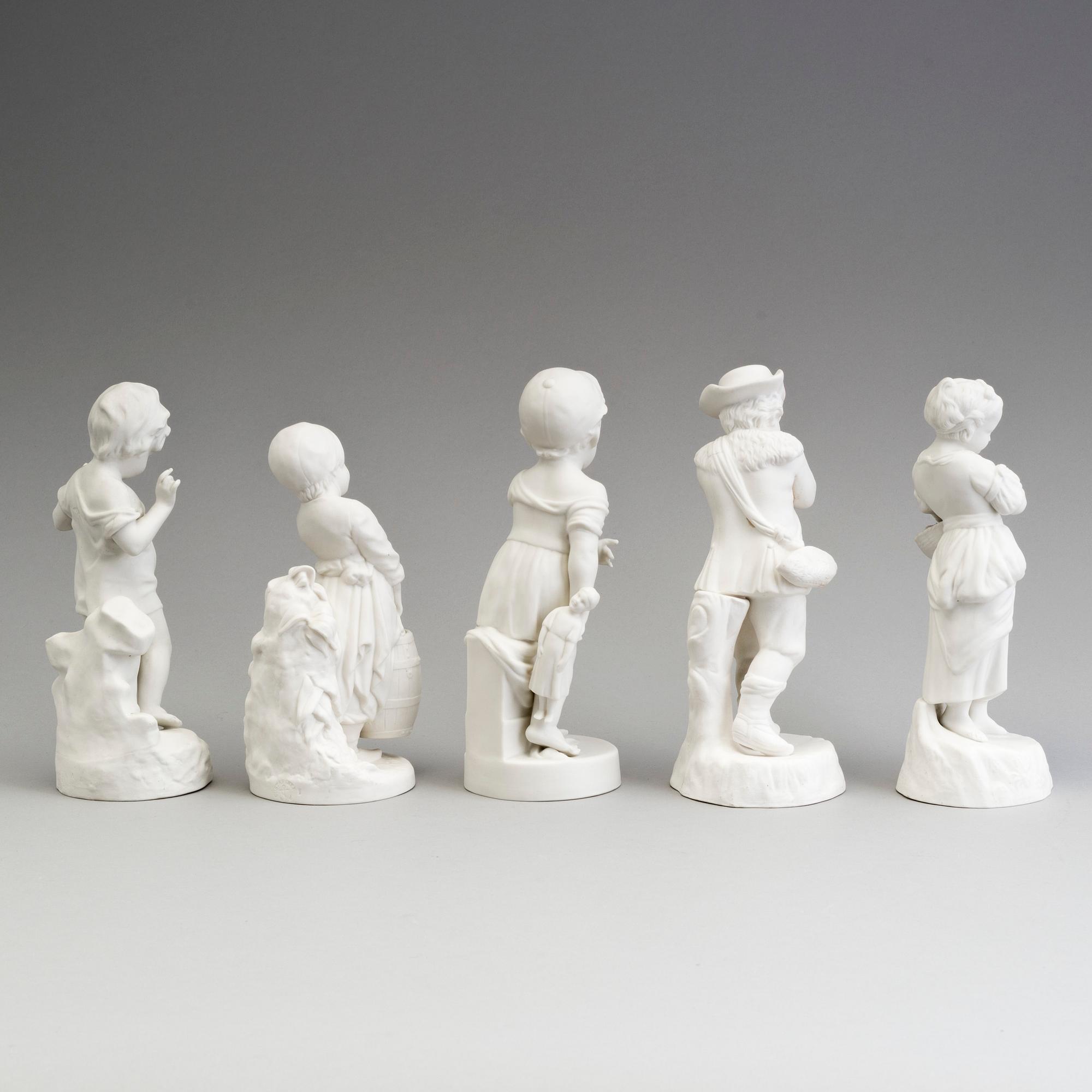 FIVE PARIAN FIGURES, Gustafsberg, ca 1900.
