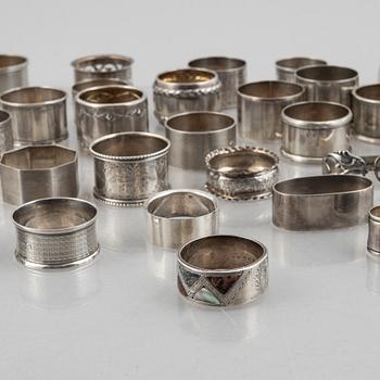 A collection of silver napkin rings, mostly England, Denmark (46 pieces).