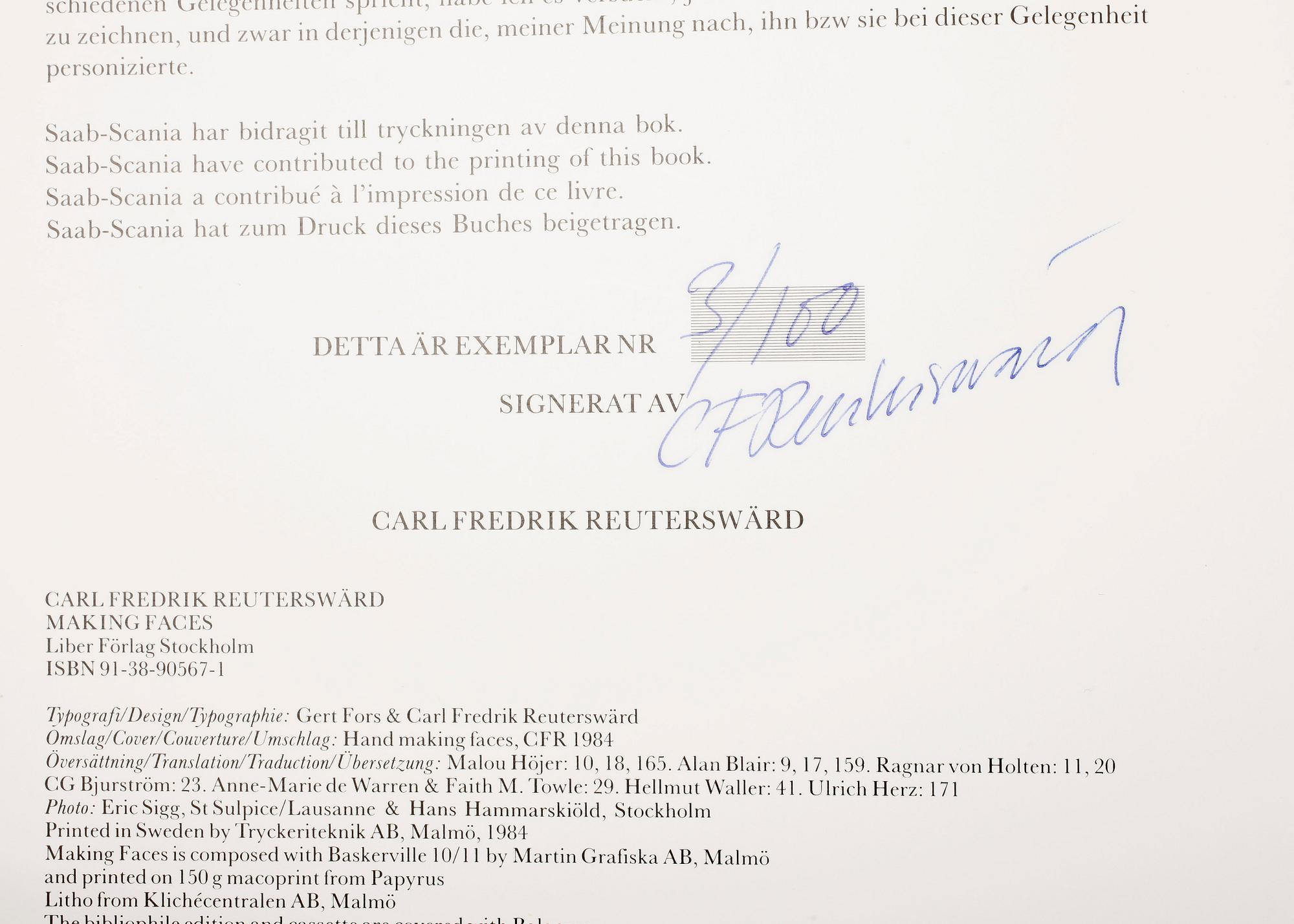 CARL FREDRIK REUTERSWÄRD, bok med litografi "Making Faces", båda signerade och numrerade 3/100, 1984.