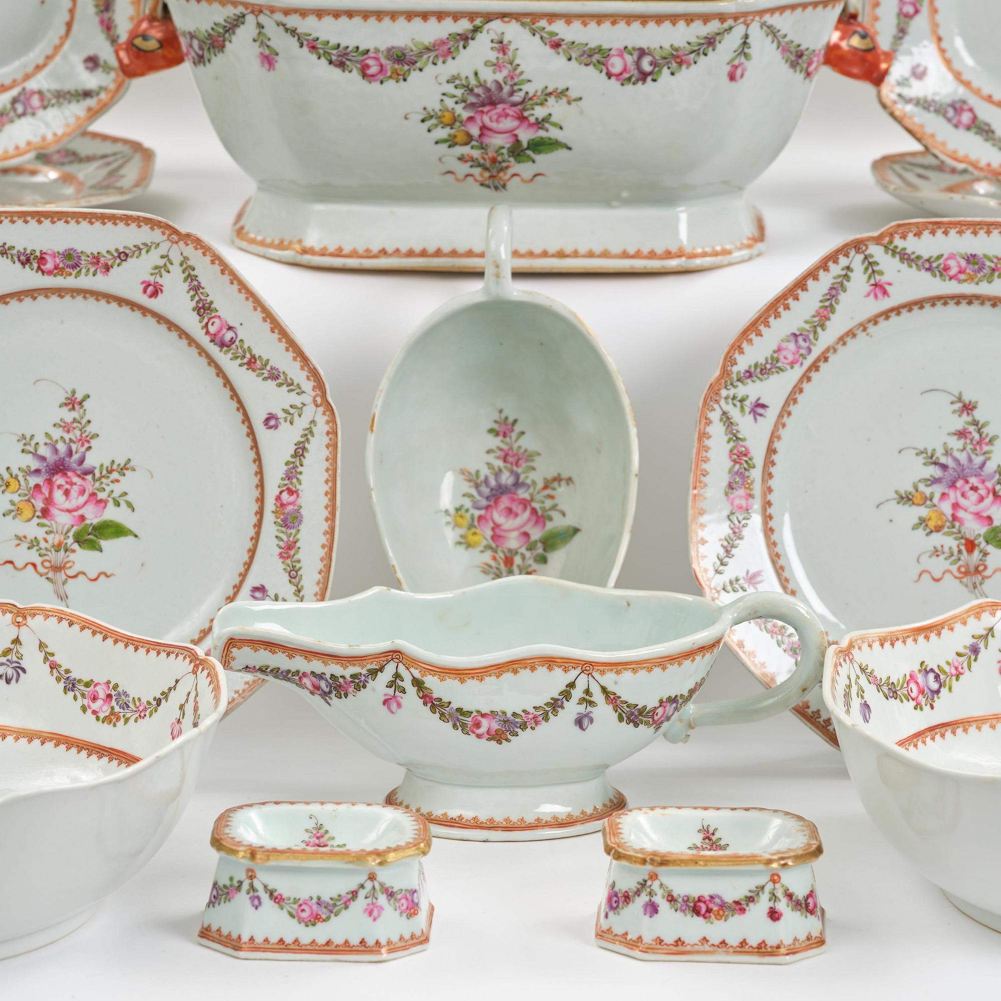An extensive famille rose dinner service, Qing dynasty, Qianlong (1736-95). (106 pieces).