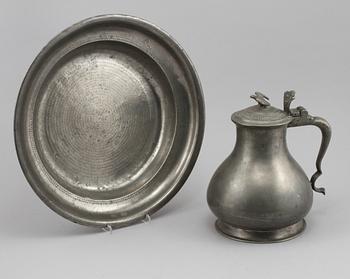 SKÅLFAT OCH STOP, tenn, Gustaf Fredric Wigholm, Eskilstuna, 1841 respektive okänd mästare, troligen 1700-tal.