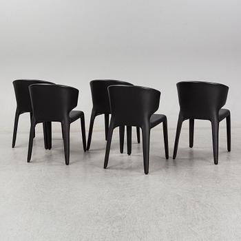 A set of five Hannes Wettstein 'Hola' black leather chairs, model 367, Cassina, Italy.