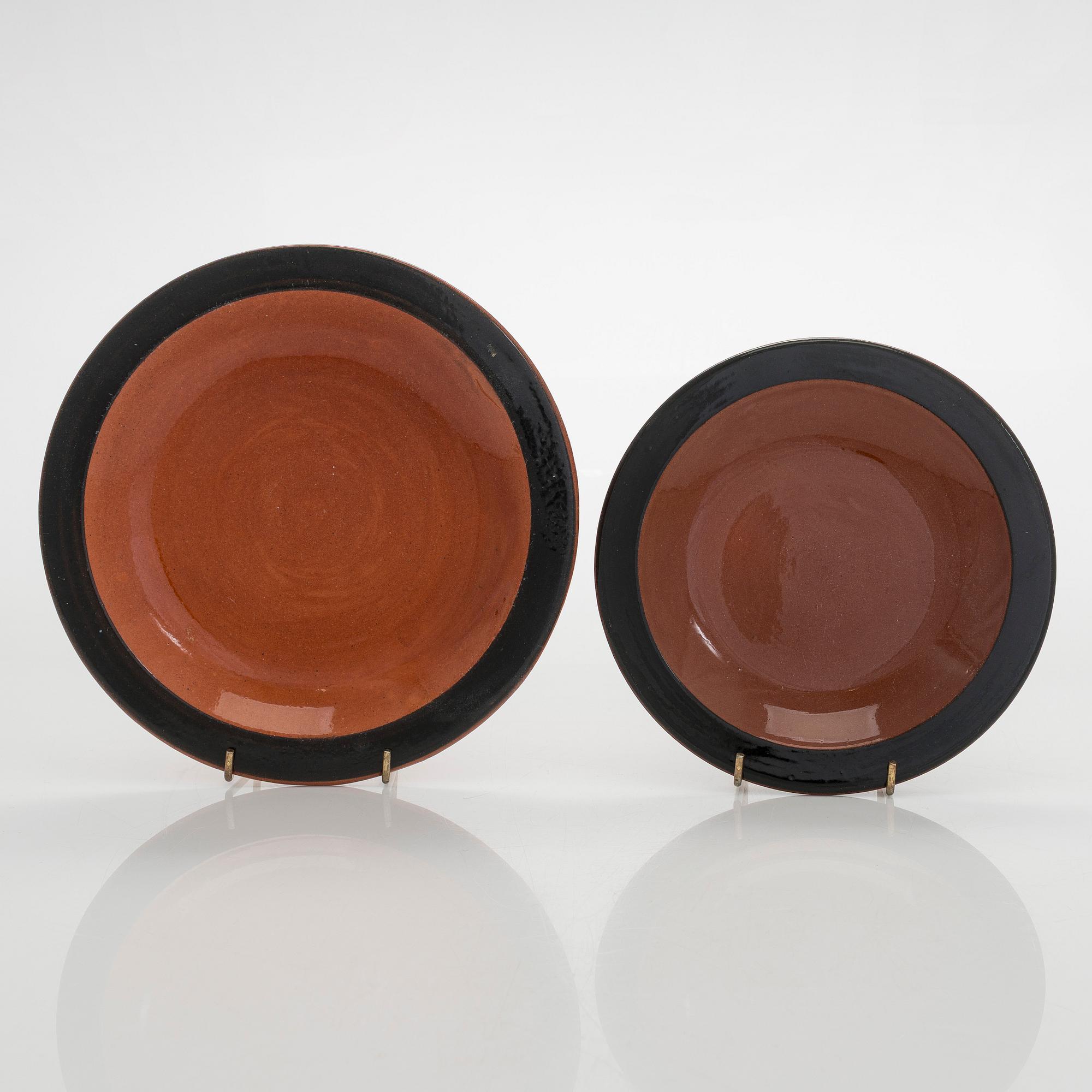 Marita Lybeck, plates, 2 pcs "Koto" and a bowl, red clay, signed ML KERA.
