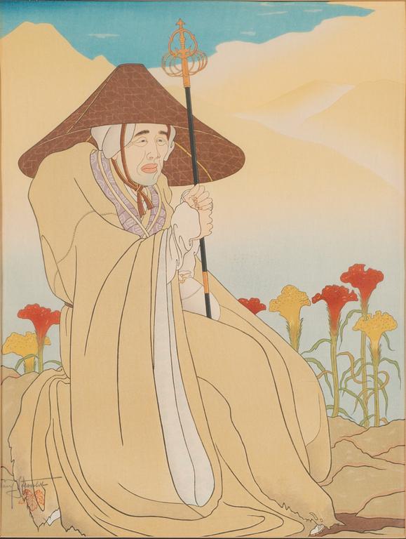 Paul Jacoulet, träsnitt, signerad.