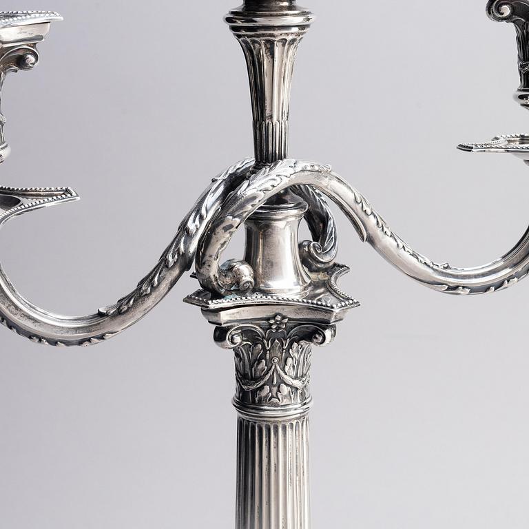 A pair of Swedish late 19th century silver candelabras, marks of Carl Fredrik Carlman (Ryno Carlman), Stockholm 1899.