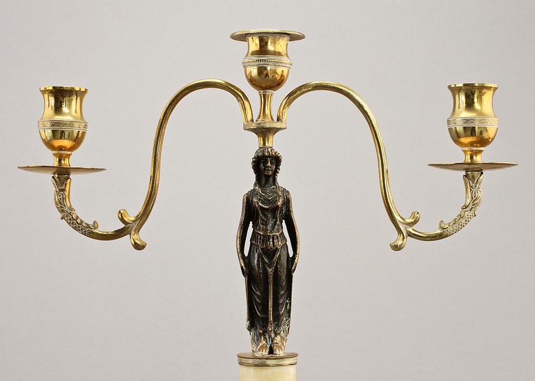 KANDELABRAR, ett par, delvis sengustavianska, 1800-tal.