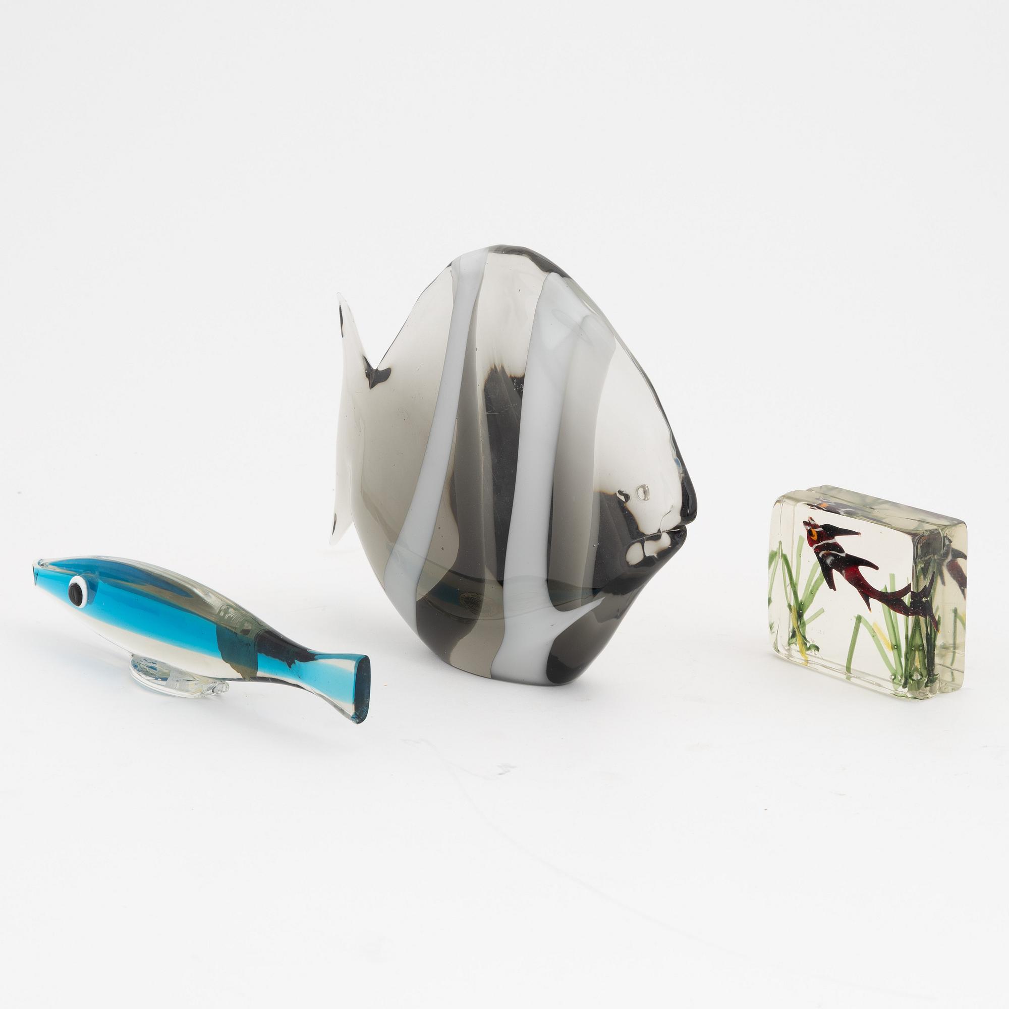 Three glass sculptures, including Luciano Ferro, Murano, Italy.