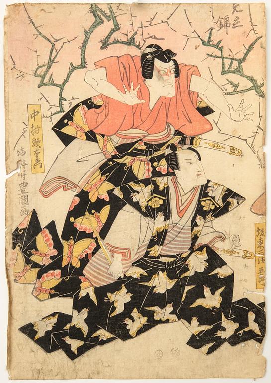 Utagawa Kunisada (Toyokuni III), Kabuki, skådespelarporträtt två stycken.