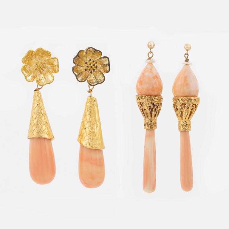 A pair of brass tone metal and stone earrings, Firma Svenskt Tenn.
