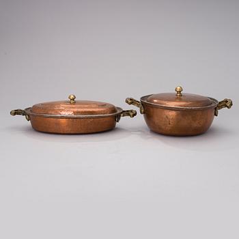KASTRULLER, 2 st, koppar, 1900-talets mitt.