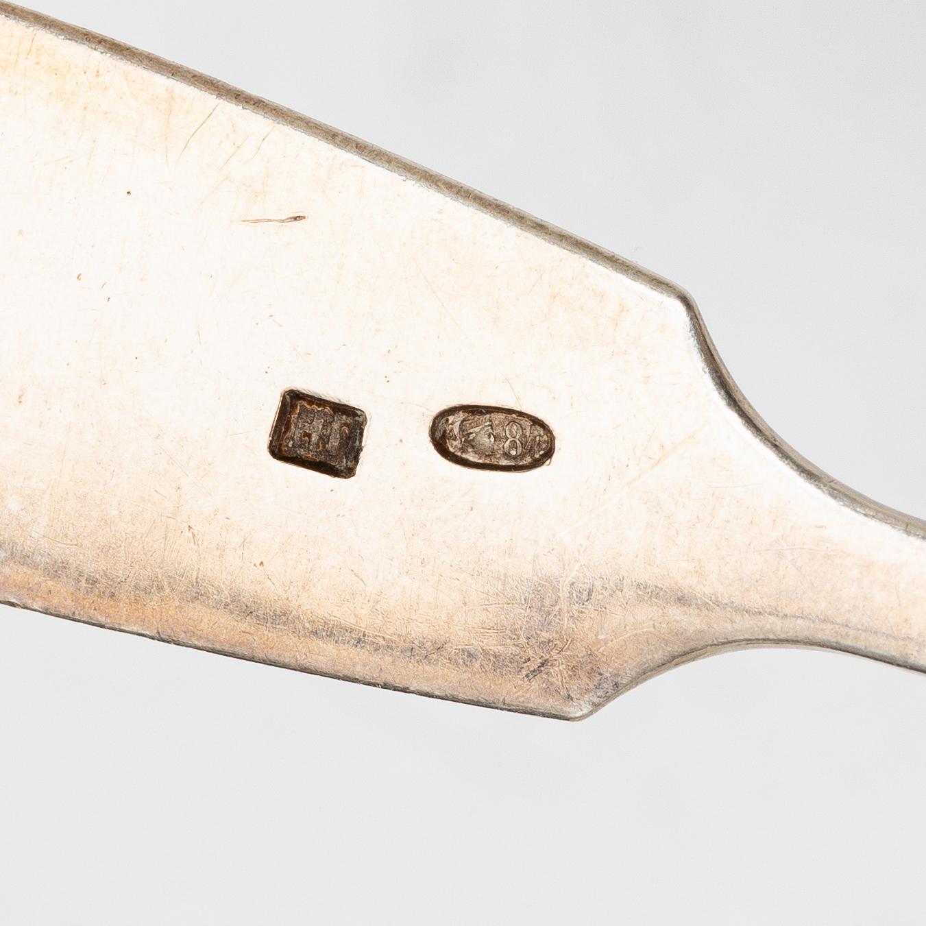 Nine Russian silver spoons, including St Petersburg 1828.