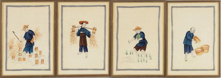 A group of twelve Chinese gouache paintings, late Qing dynasty / around 1900.