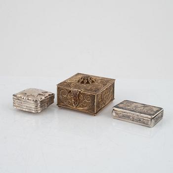 Three Silver Boxes, including Holland circa 1900.