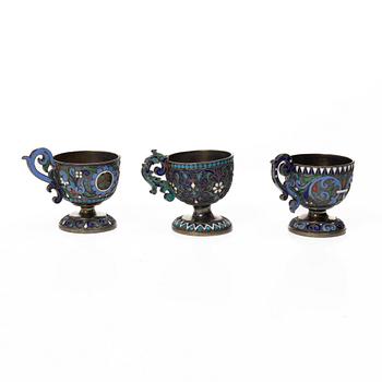 Supkoppar, 5 st, silver och cloisonne, St Petersburg, Ryssland, efter 1882.