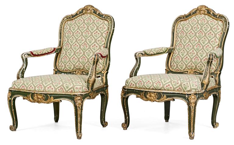 A pair of Swedish Rococo armchairs.