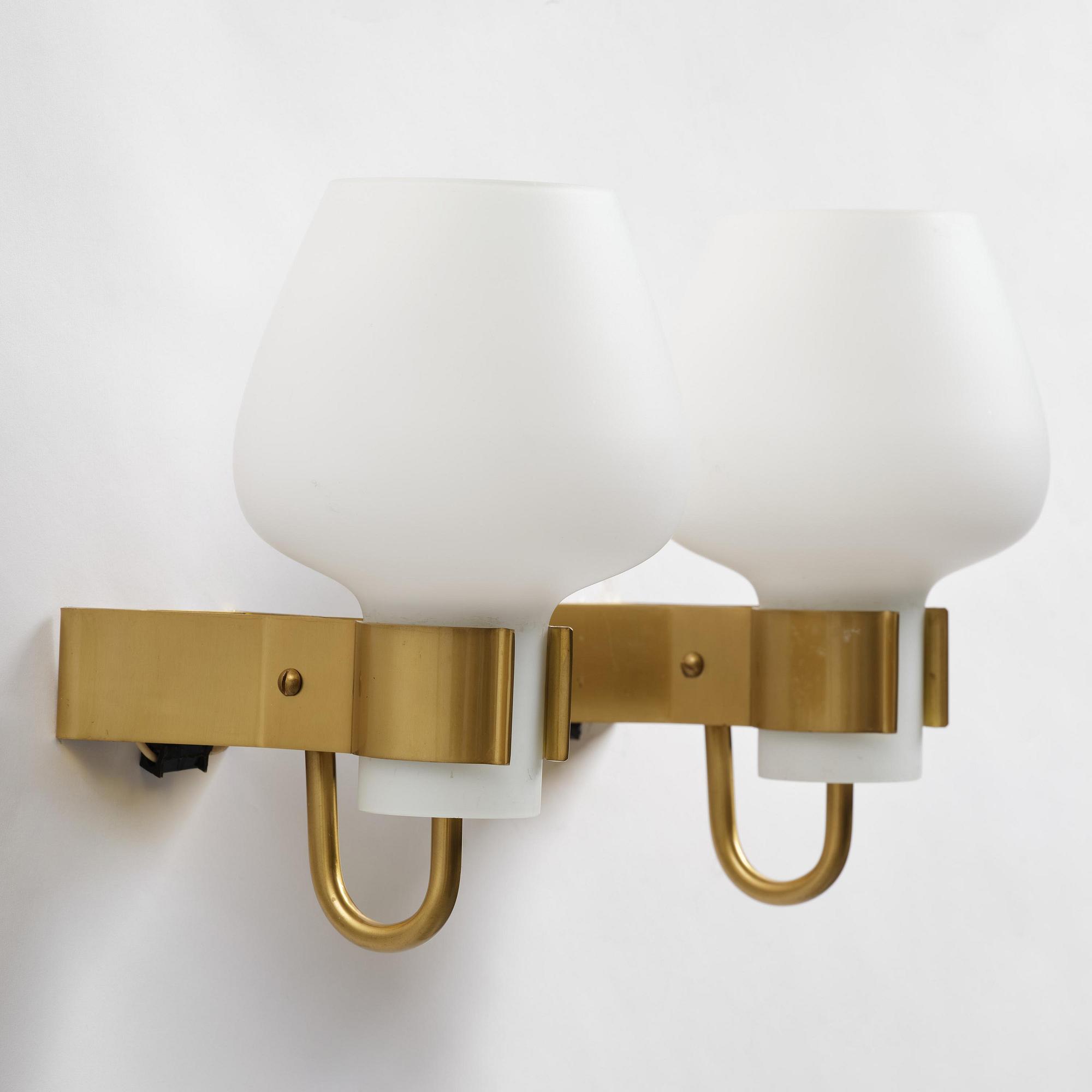Hans Bergström, a pair of wall lamps model "397", ateljé Lyktan, Åhus, 1950s.