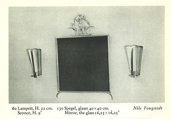 Nils Fougstedt, a matched pair of pewter and brass wall sconces, model A 60, Svenskt Tenn, Stockholm 1929 and 1932.