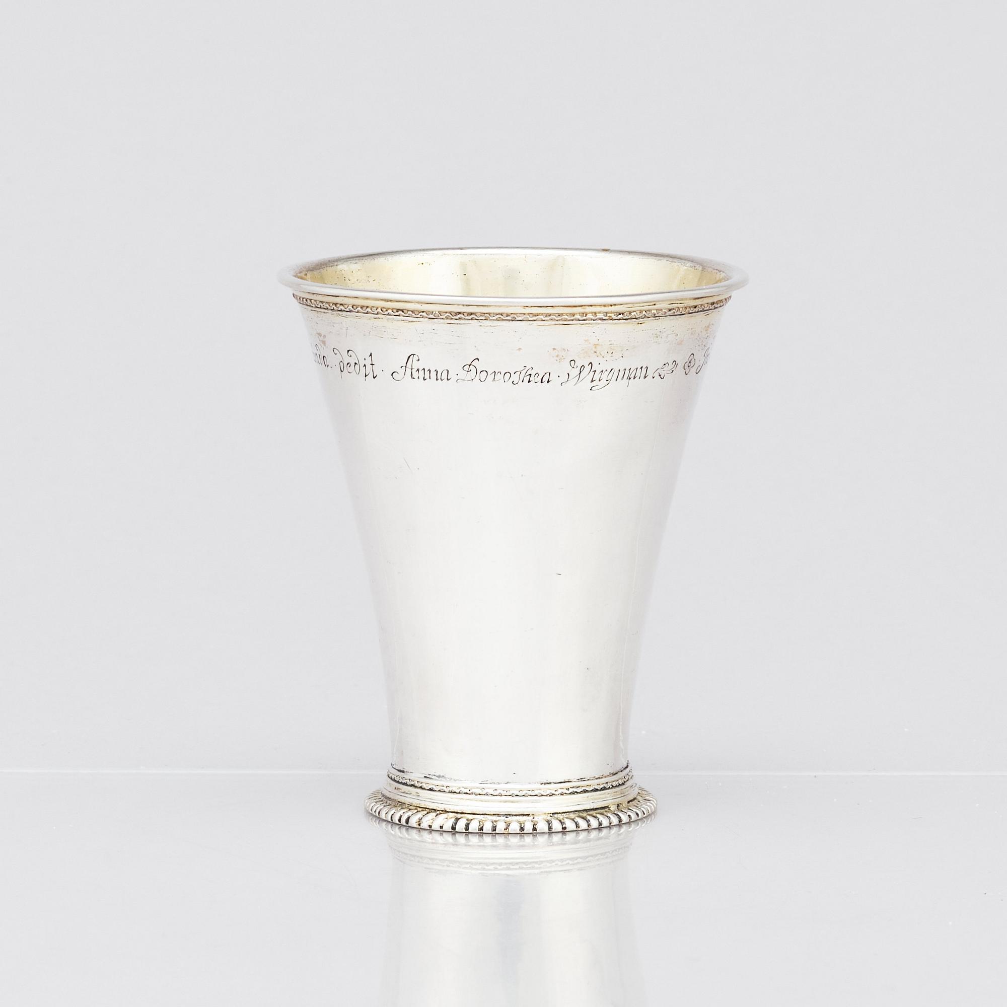 A Swedish 18th century parcel-gilt silver beaker, mark of Abraham Wirgman, Göteborg, 1722.
