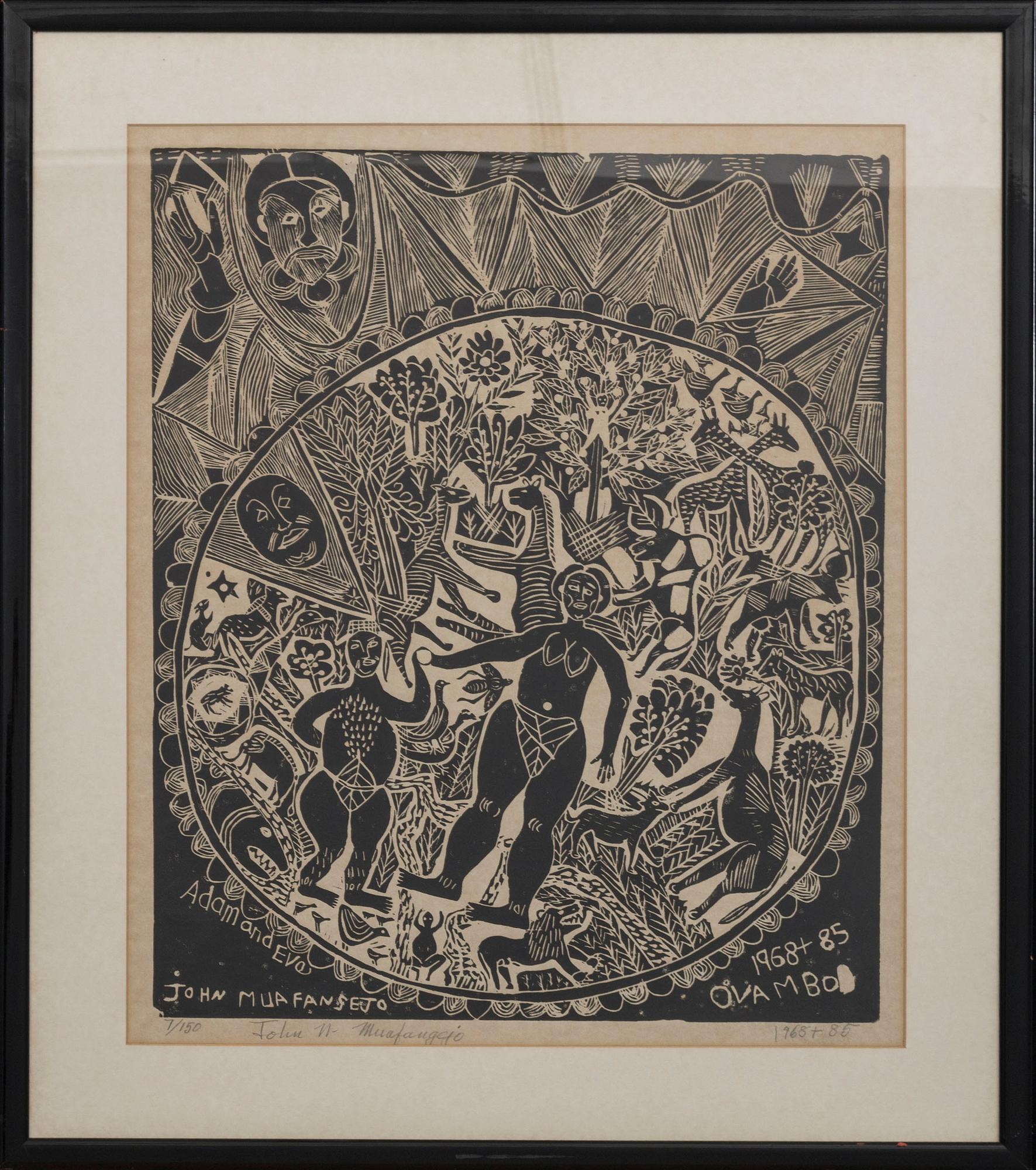 JOHN NDEVASIA MUFANGEJO, lineo cut, signed 7/150.