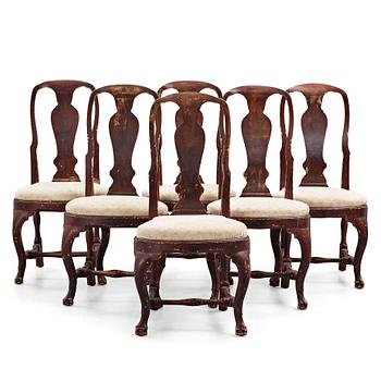 58. Six Swedish late Baroque 18th century chairs.